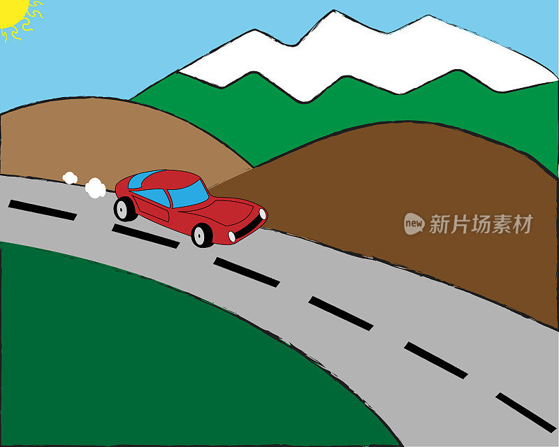 红色跑车在山路上
