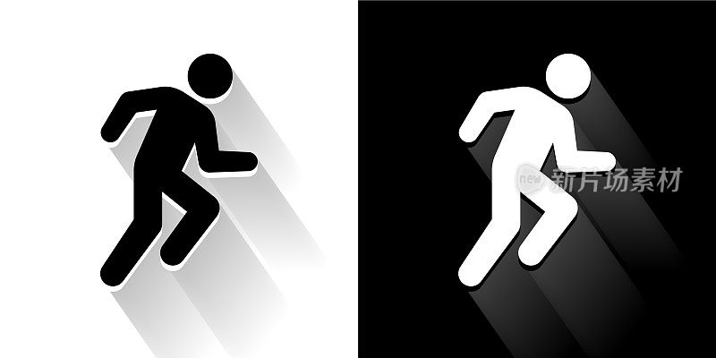 跑步运动员黑色和白色与长影子的图标