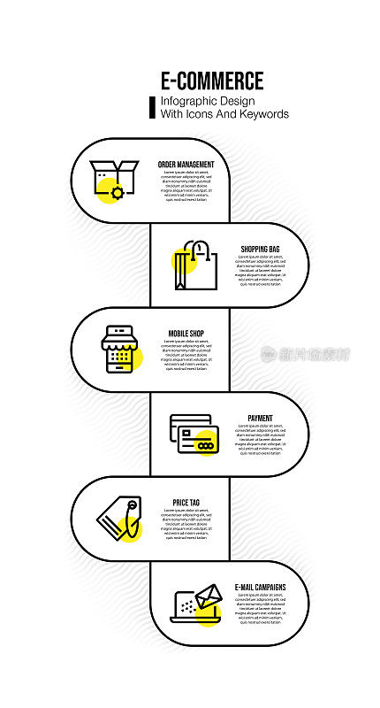 信息图表设计模板与电子商务关键字和图标