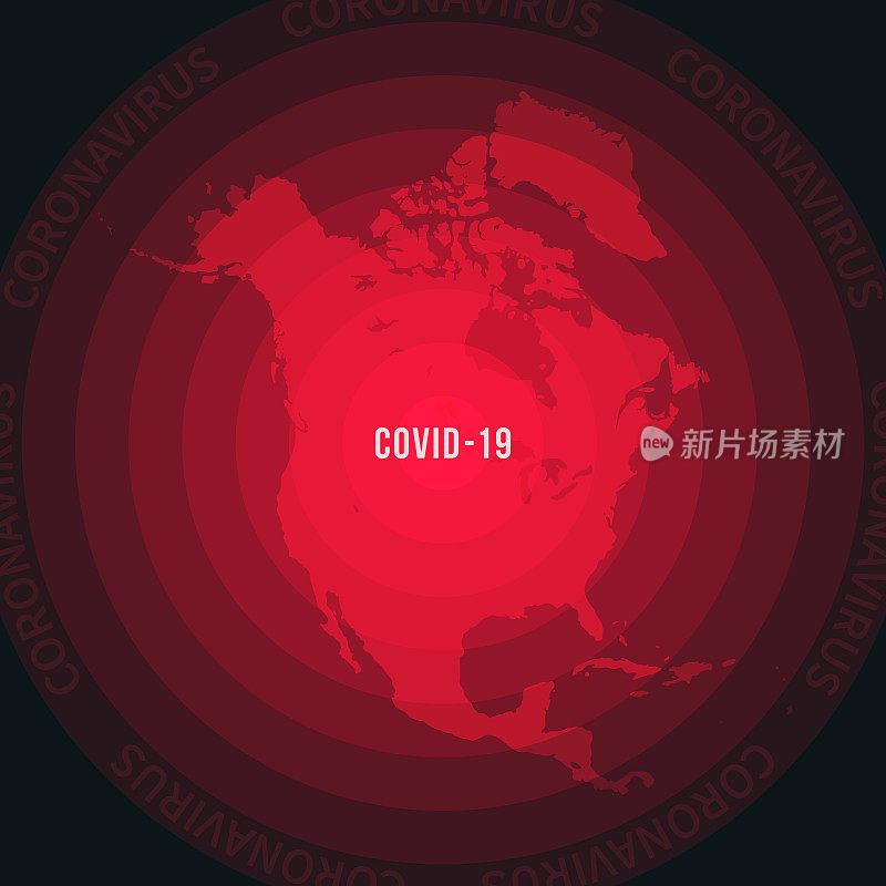 北美与COVID-19传播的地图。冠状病毒爆发