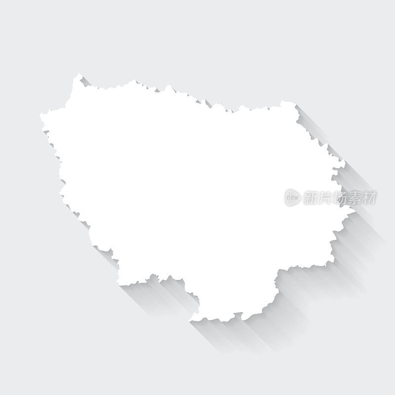 法兰西岛地图与空白背景的长阴影-平面设计