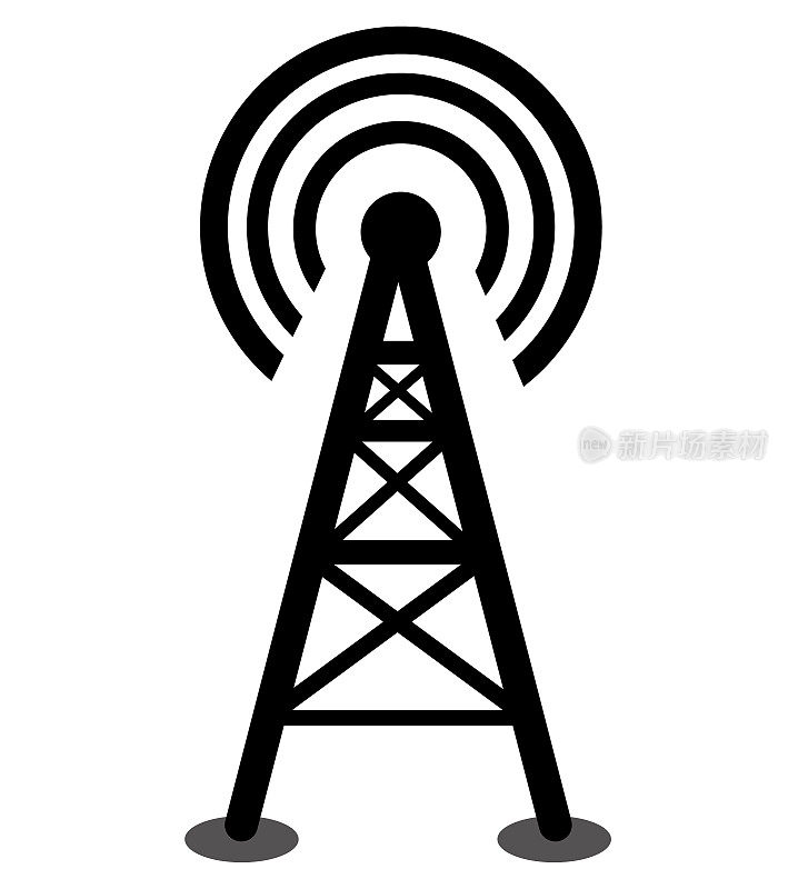 塔信号的图标。无线连接，发射机或传输插图作为一个简单的矢量符号和时尚的符号在线条艺术风格的设计和网站