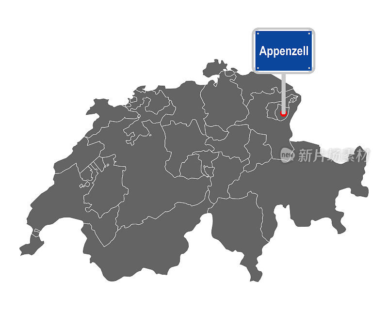 带有阿彭策尔路标的瑞士地图