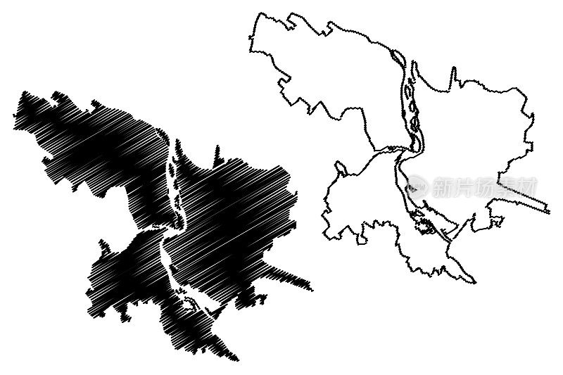 伊尔库茨克市(俄罗斯联邦，俄罗斯)地图矢量插图，草稿伊尔库茨克市地图