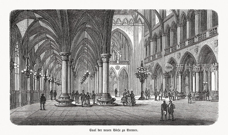 德国不来梅证券交易所内部,木刻,1893年出版
