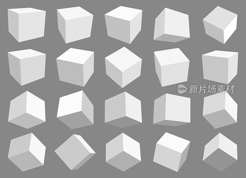 矢量灰色三维立方体盒模型模式收集图标设计