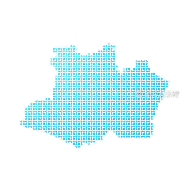 亚马逊地图在白色背景上的蓝点