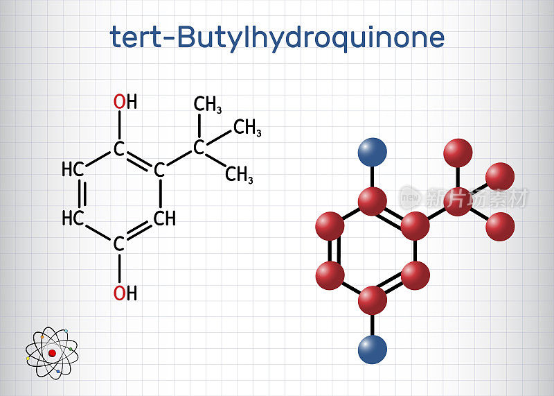 叔丁基对苯二酚，叔丁基对苯二酚分子。它是抗氧化剂，食品添加剂E319，对苯二酚的衍生物。笼子里的一张纸