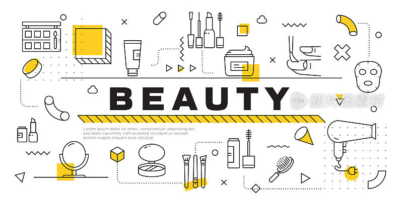 美容，身体护理和化妆品相关的现代线条风格矢量插图
