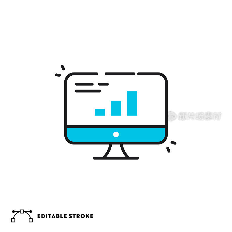 在计算机屏幕上的条形图与可编辑的笔触直线图标