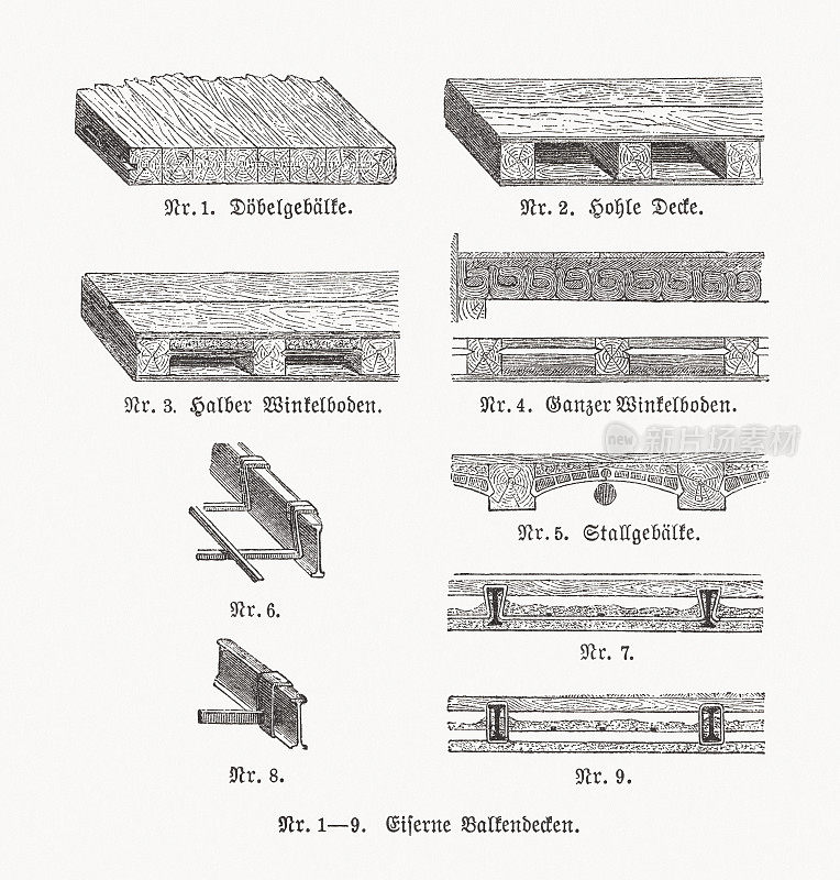 天花板和中间地板，木刻，出版于1893年