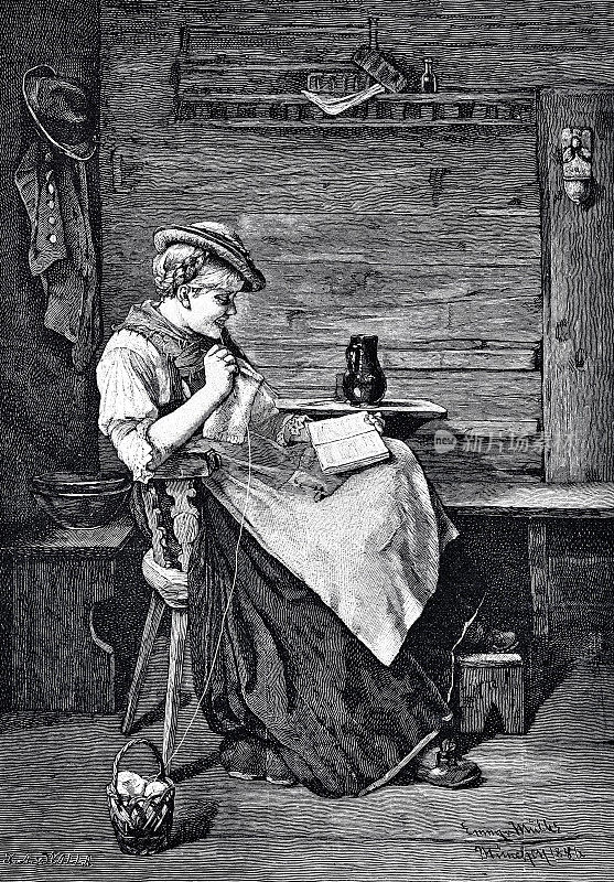 年轻女子边缝边看书