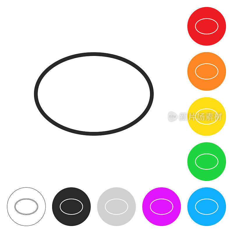 椭圆形。按钮上不同颜色的平面图标