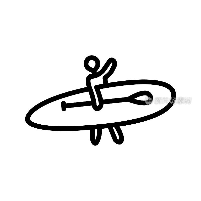 站起来划桨冲浪平线图标。Paddleboarding,一口健康。轮廓标志的移动概念和网页设计，商店