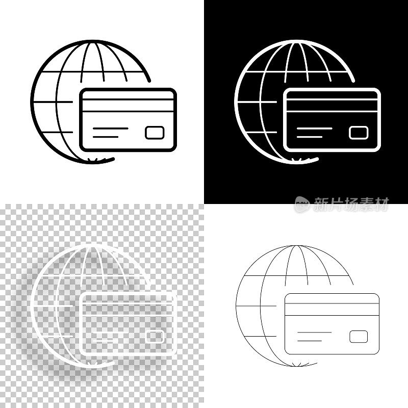 国际支付。图标设计。空白,白色和黑色背景-线图标