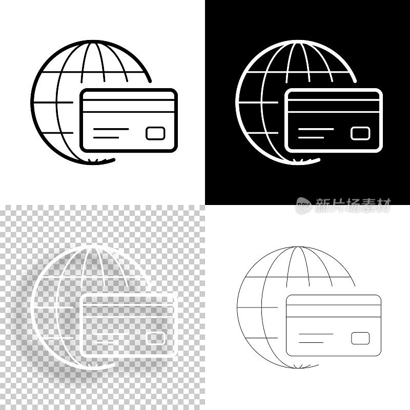 国际支付。图标设计。空白，白色和黑色背景-线图标