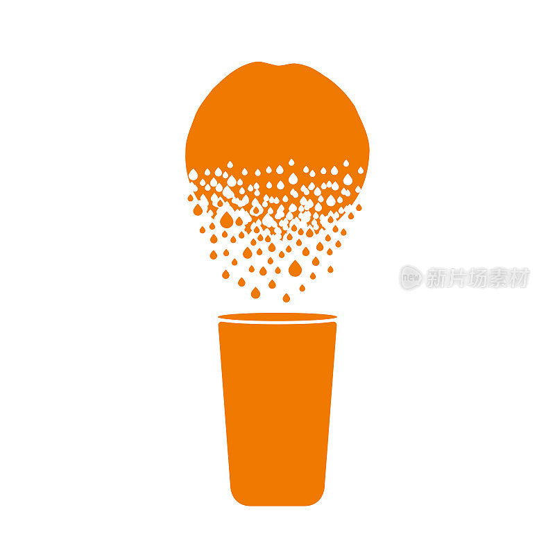 橙子溶解成液体或果汁，落入玻璃杯中。破坏效应。扩散