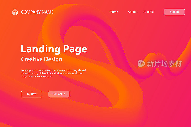 着陆页面模板-流体抽象设计红色梯度背景
