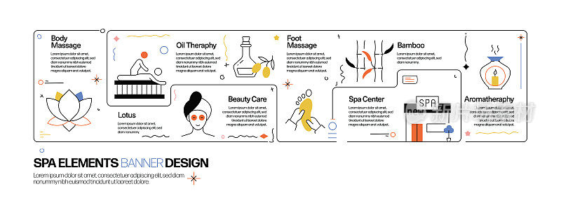 SPA和美容概念，线风格矢量插图