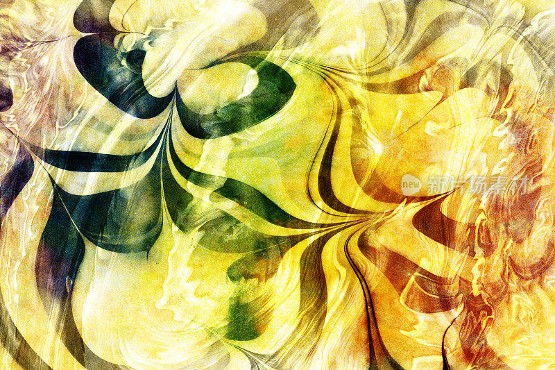 水波插画，日本黄彩虹云石纸抽象，grunge纹理背景，水墨艺术