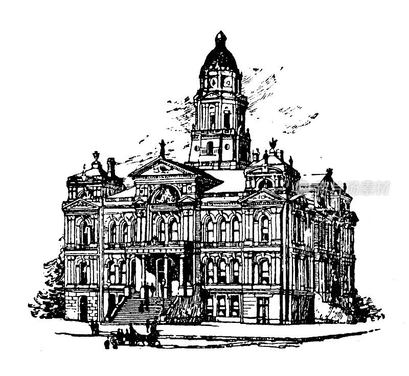 美国，俄亥俄州地标和公司的古董插图:圣克莱尔维尔，贝尔蒙特县法院