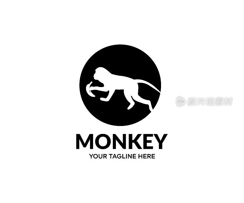 猴子剪影，可爱的猴子围成一圈。野生动物矢量设计和插图。