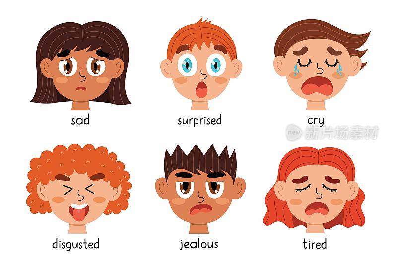 孩子的情绪面孔收藏。不同的情感表达