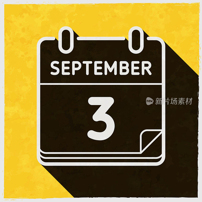9月3日。图标与长阴影的纹理黄色背景