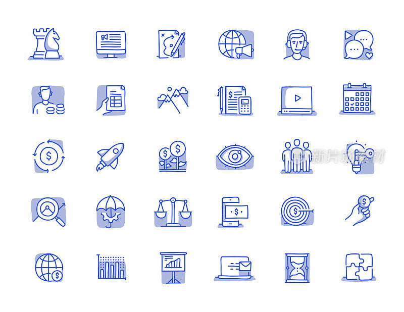 商业和营销手绘线图标集