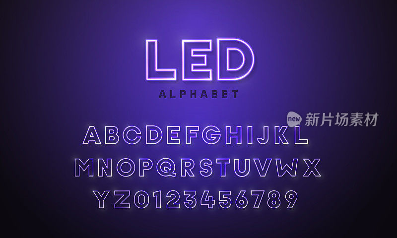 霓虹灯led灯3d字母，复古未来科技独创字体。蓝色矢量字体