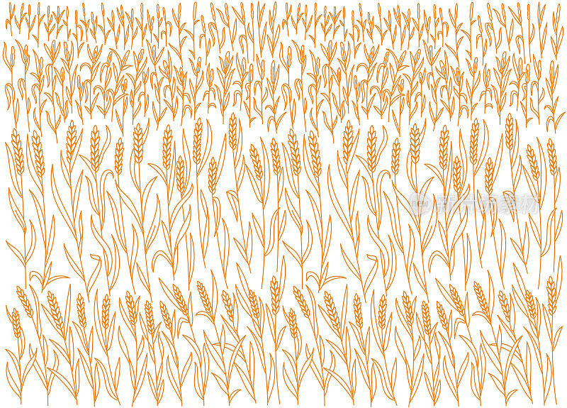 农业麦田。矢量线。可编辑轮廓笔画厚度。