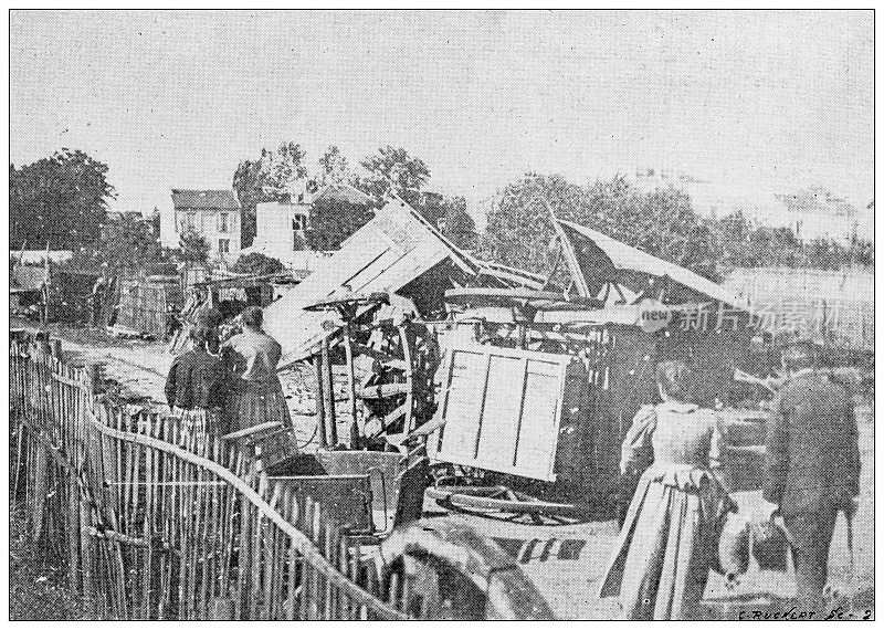 古色古香的图片:自然灾害，1897年6月18日在巴黎的旋风风暴，布瓦科伦贝斯的夏伦庄园