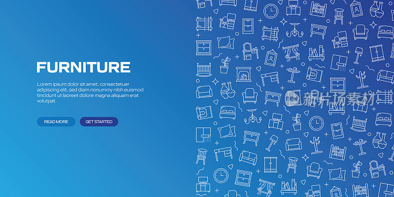 家具网络横幅线性图标,时髦的线性风格向量