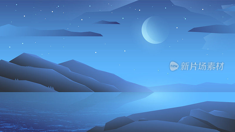 有山有河的夜景插图