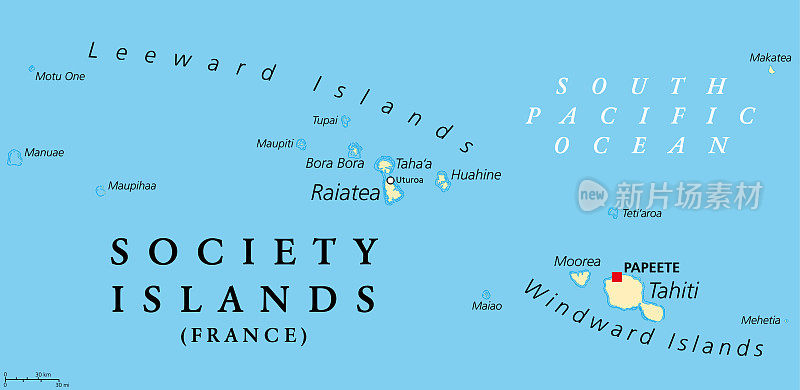 社会群岛，法属波利尼西亚的群岛群，政治地图