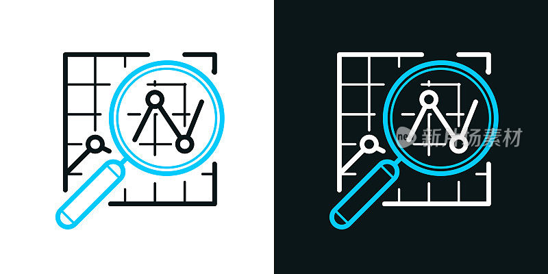 数据分析。黑色或白色背景上的双色线图标-可编辑的笔画