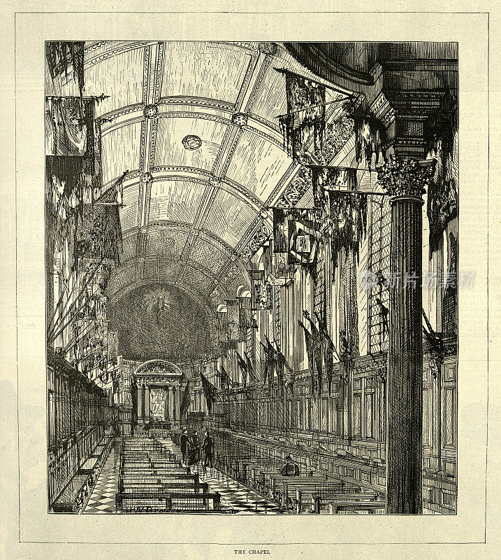 皇家医院切尔西礼拜堂由克里斯托弗雷恩爵士设计，历史，1880年代，19世纪