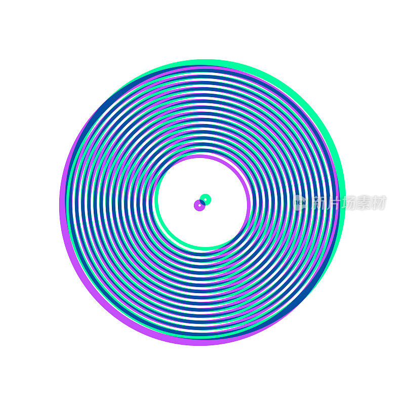 黑胶唱片。图标与两种颜色叠加在白色背景上