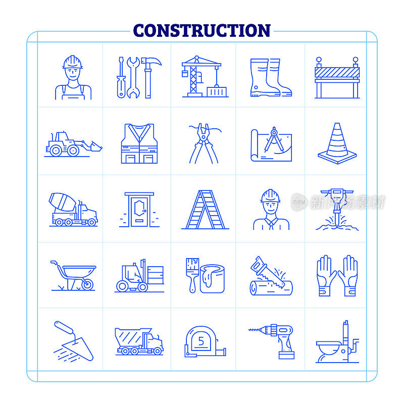 施工细线矢量图标集。
