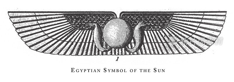 埃及的太阳符号:埃及神和宗教符号雕刻古董插图，出版于1851年