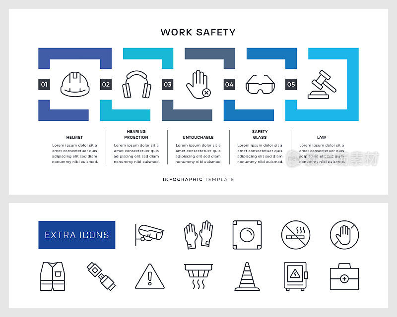 安全生产信息图模板和线条图标
