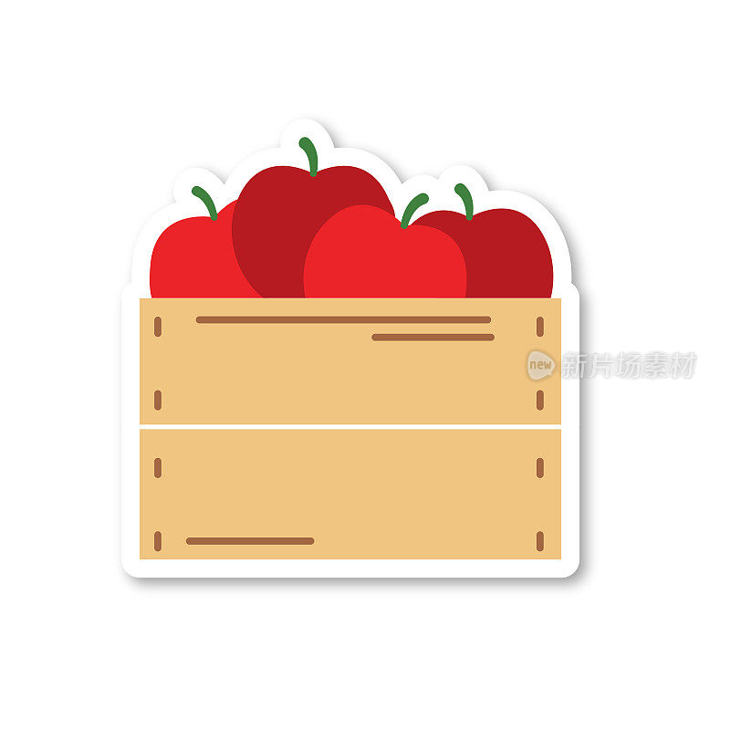 苹果板条箱-农业贴纸图标在一个透明的背景上的平面颜色