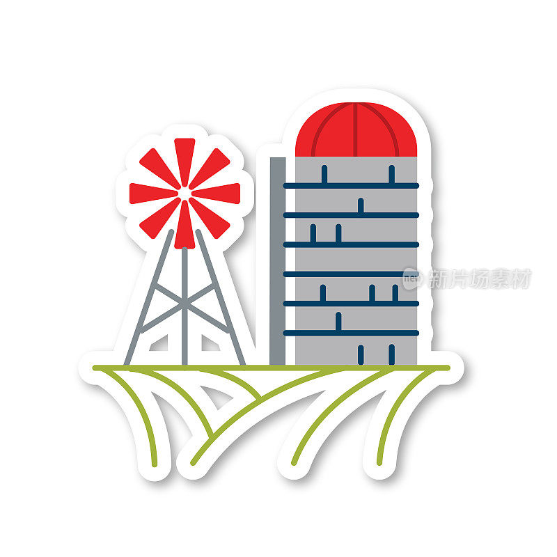 谷物筒仓-农业贴纸图标在一个透明的背景上的平面颜色