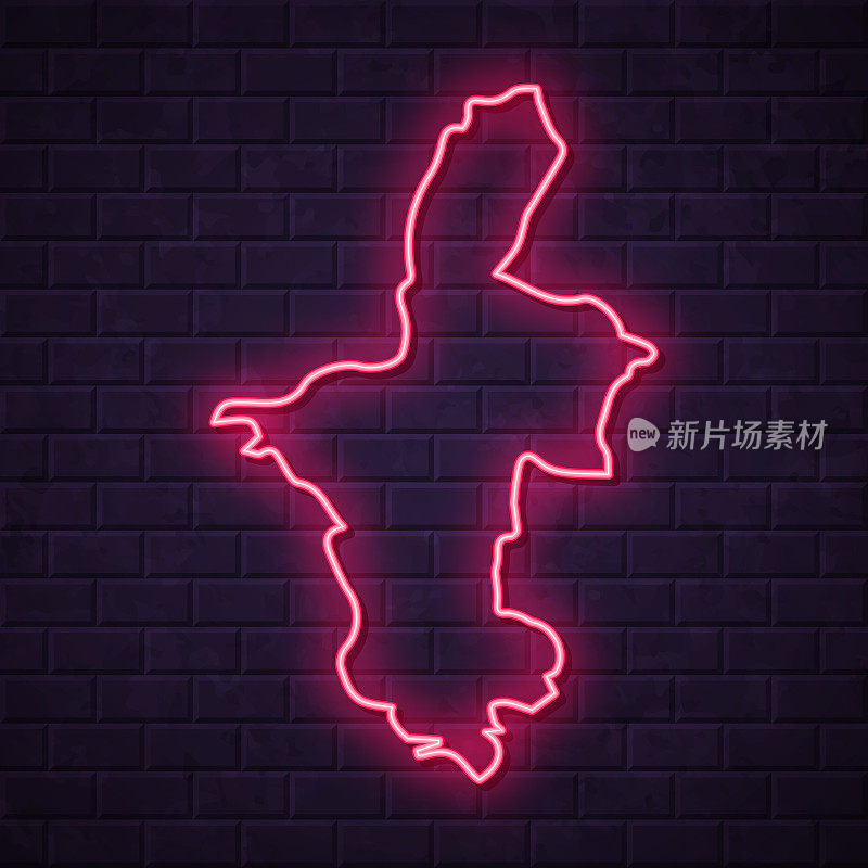 宁夏地图-砖墙背景上闪烁的霓虹灯