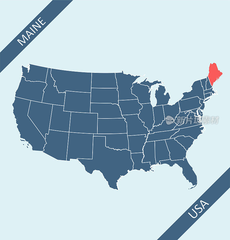 美国地图上的缅因州