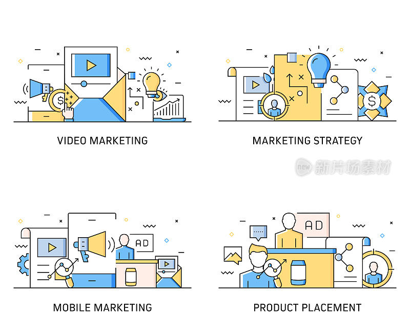 内容营销相关的现代线条风格矢量插图