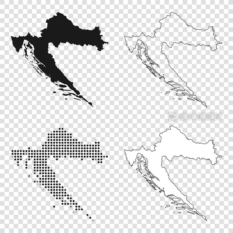 克罗地亚地图设计-黑色，轮廓，马赛克和白色