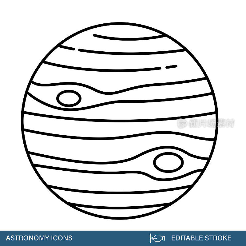 木星-天文学和空间细线图标与可编辑的笔画