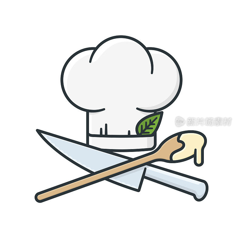 厨师的帽子与交叉菜刀和烹饪勺分离矢量插图
