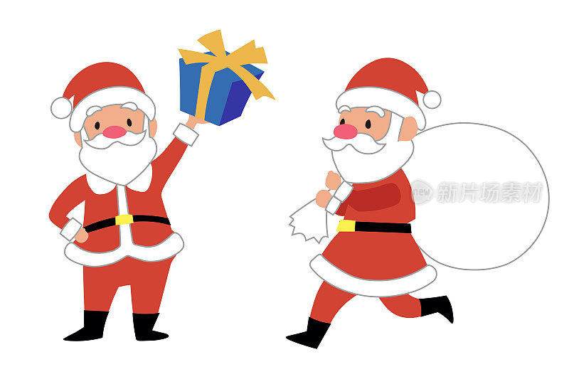 向量插图的圣诞老人和驯鹿与圣诞礼物